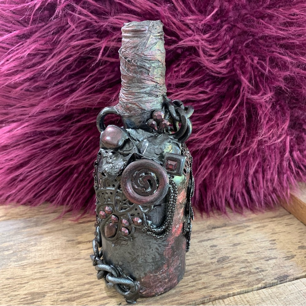 Handmade Steampunk Decor Bottle with Gears – Vintage Cosplay Prop